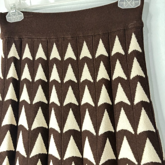 Knit Warm Geometric Print High Waist Pleated Skirt Winter Below Knee Sz Small - Picture 2 of 7